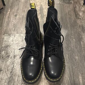 Dr. Martens Black Leather Boots with Yellow Stitching